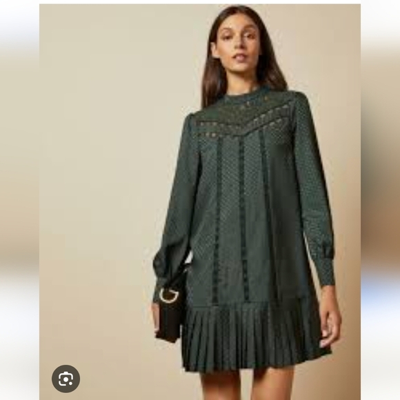 Ted Baker Lace Tunic Mini Dress TB 2 US 6 Bottle Dark Green - Picture 1 of 7